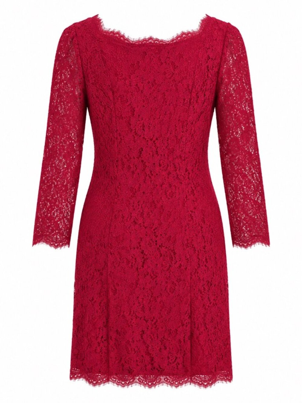 Adrianna Papell Red Lace Dress With 3/4 Sleeves & Front Zipper - Size 10 US